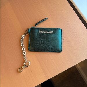 MZ Wallace metallic Emerald Leather card case with chain